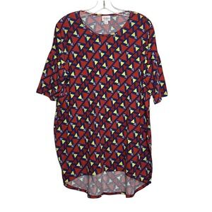 LuLaRoe Size M Geometric Print Short Sleeve Tunic Top Red‎ Blue Yellow